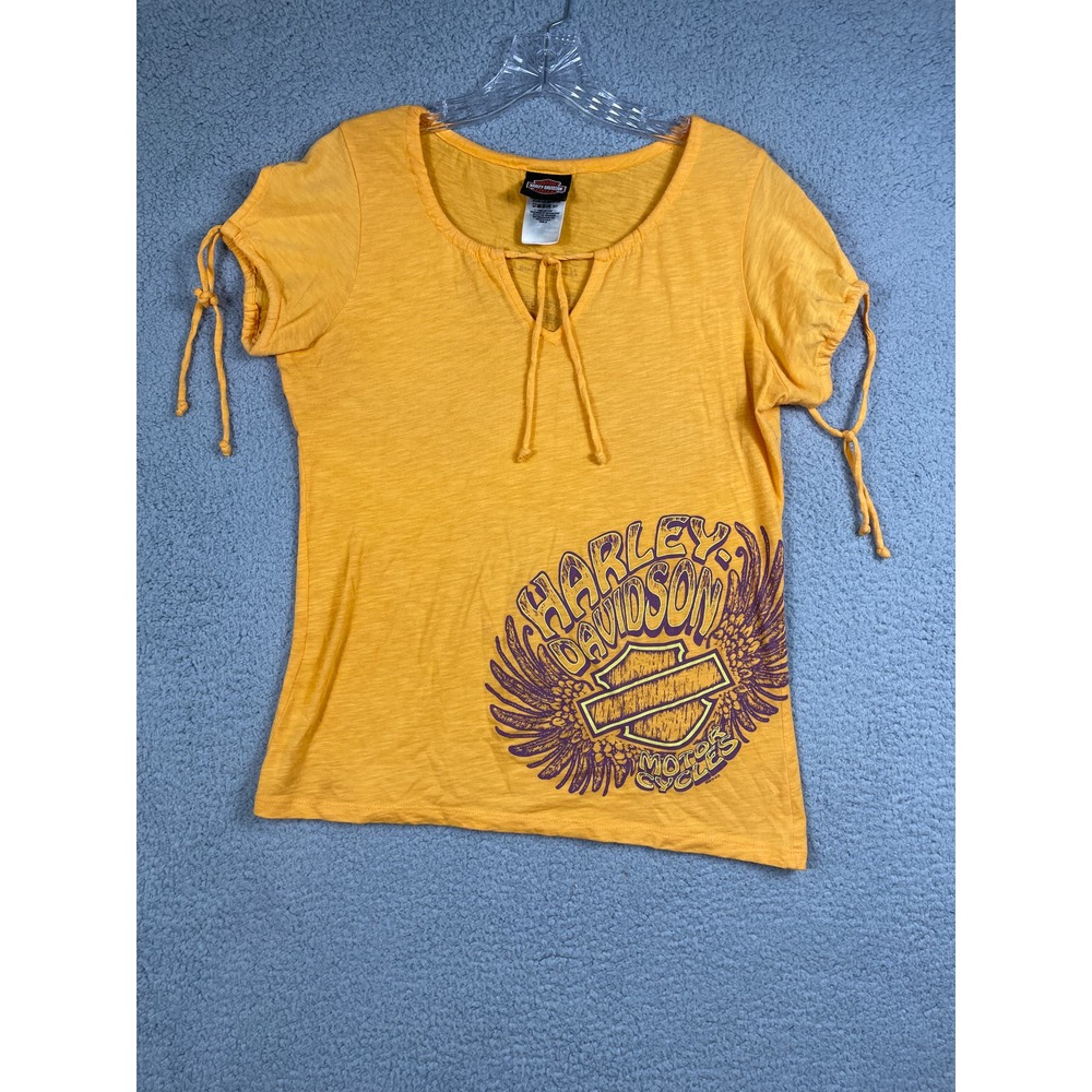 Harley Davidson Twin Cities Women's Top Tie Front Cap Sleeve w/tie Medium USA
